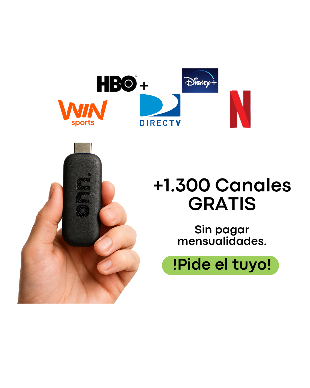 Watch Onn 2k FHD Streaming Stick con acceso a +1.300 canales.