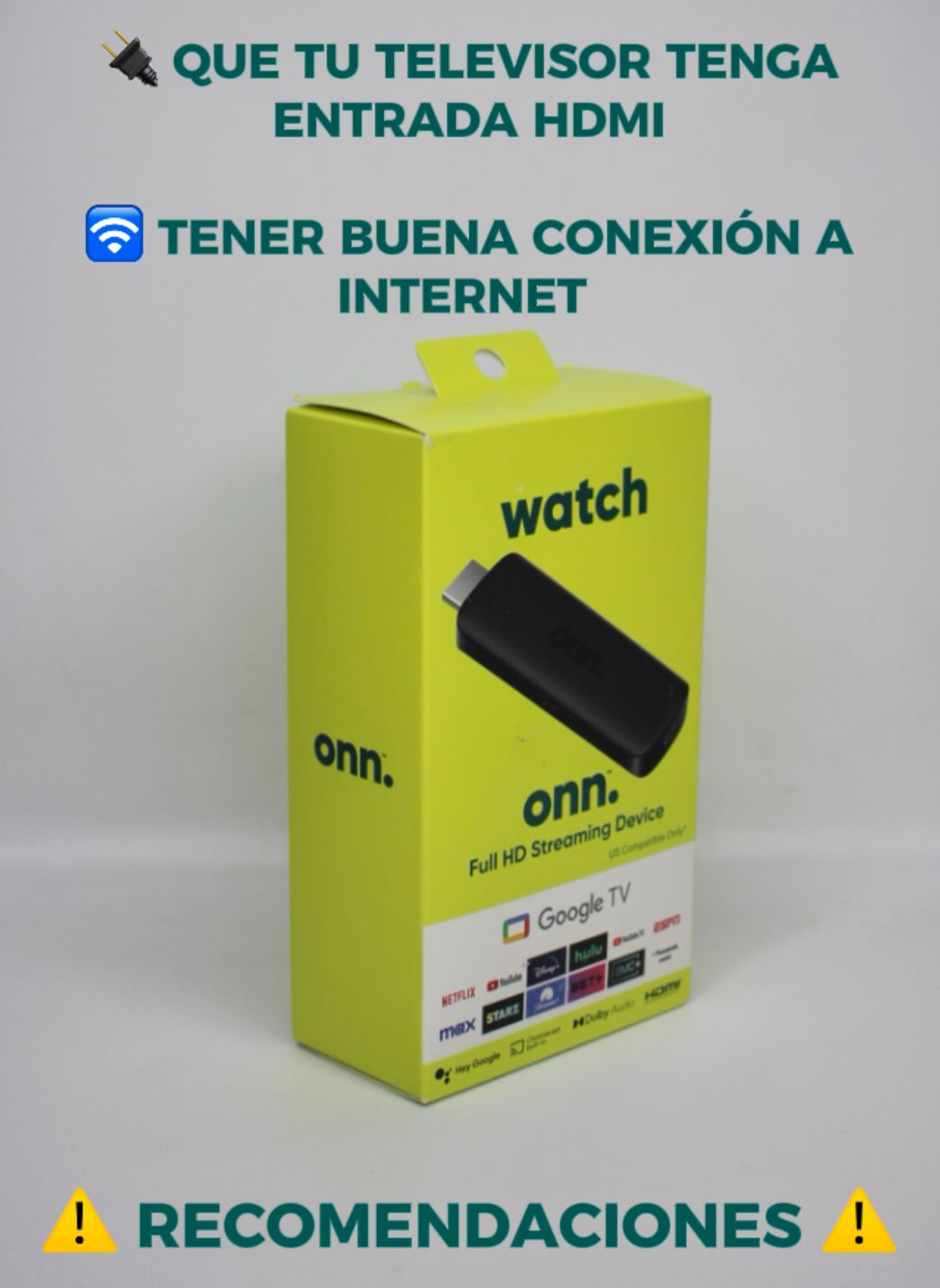 Watch Onn 2k FHD Streaming Stick con acceso a +1.300 canales.